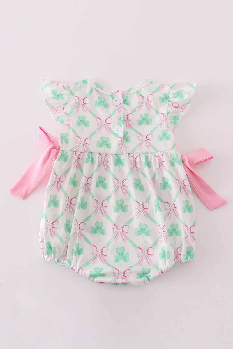 Pink green bow clover embroidery girl bubble