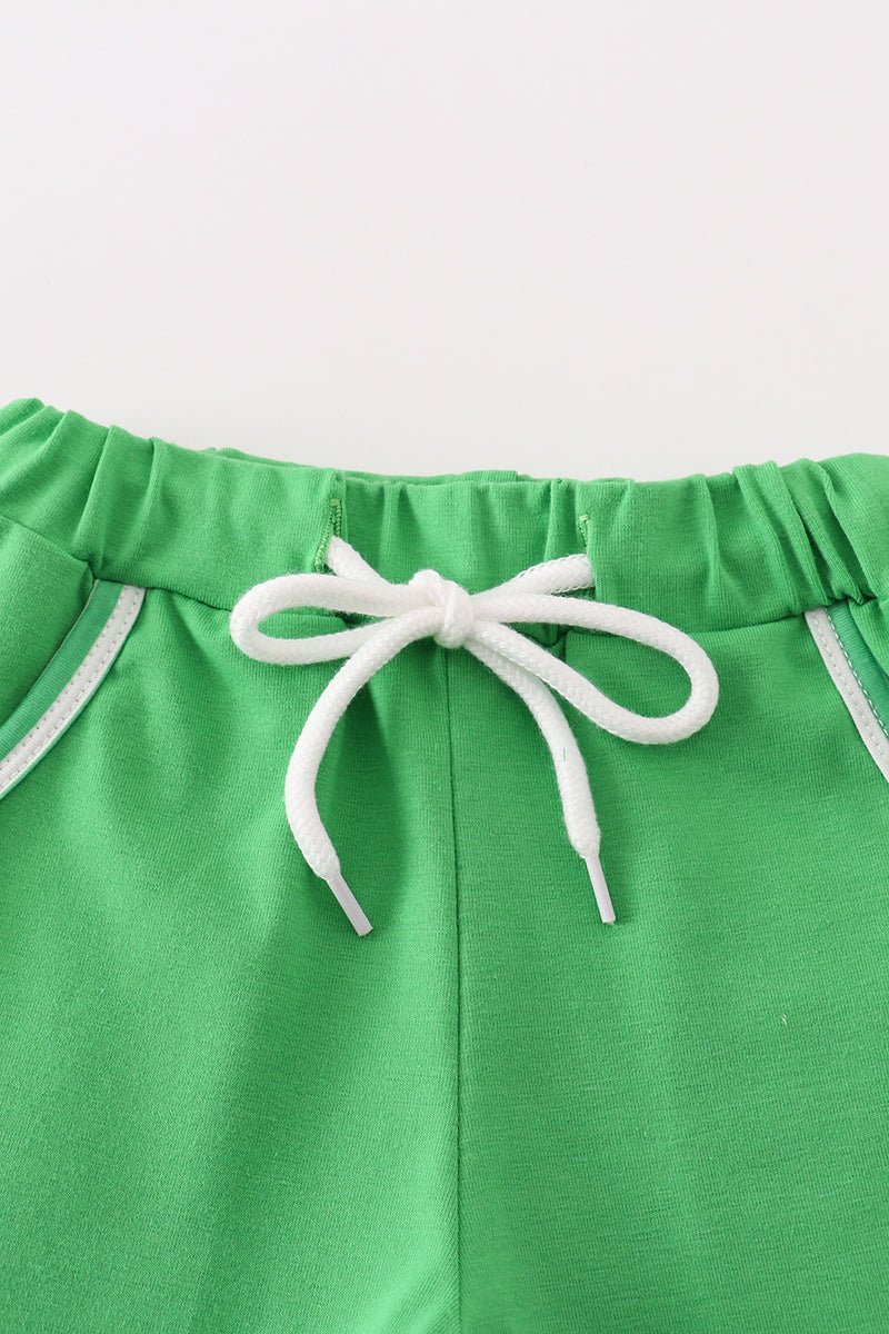 Green stripe lucky charm french knot boy set