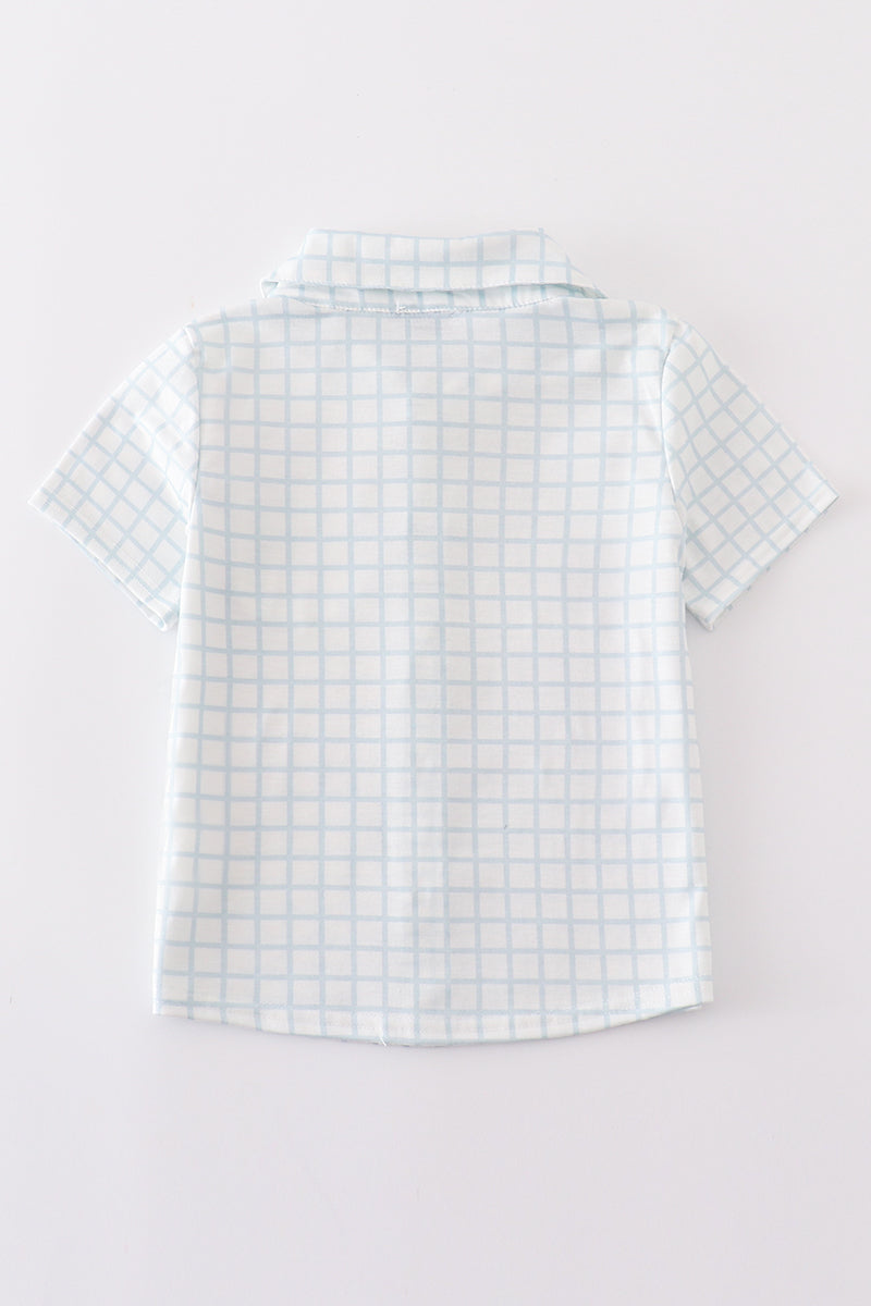 Blue checkered boy button down shirt