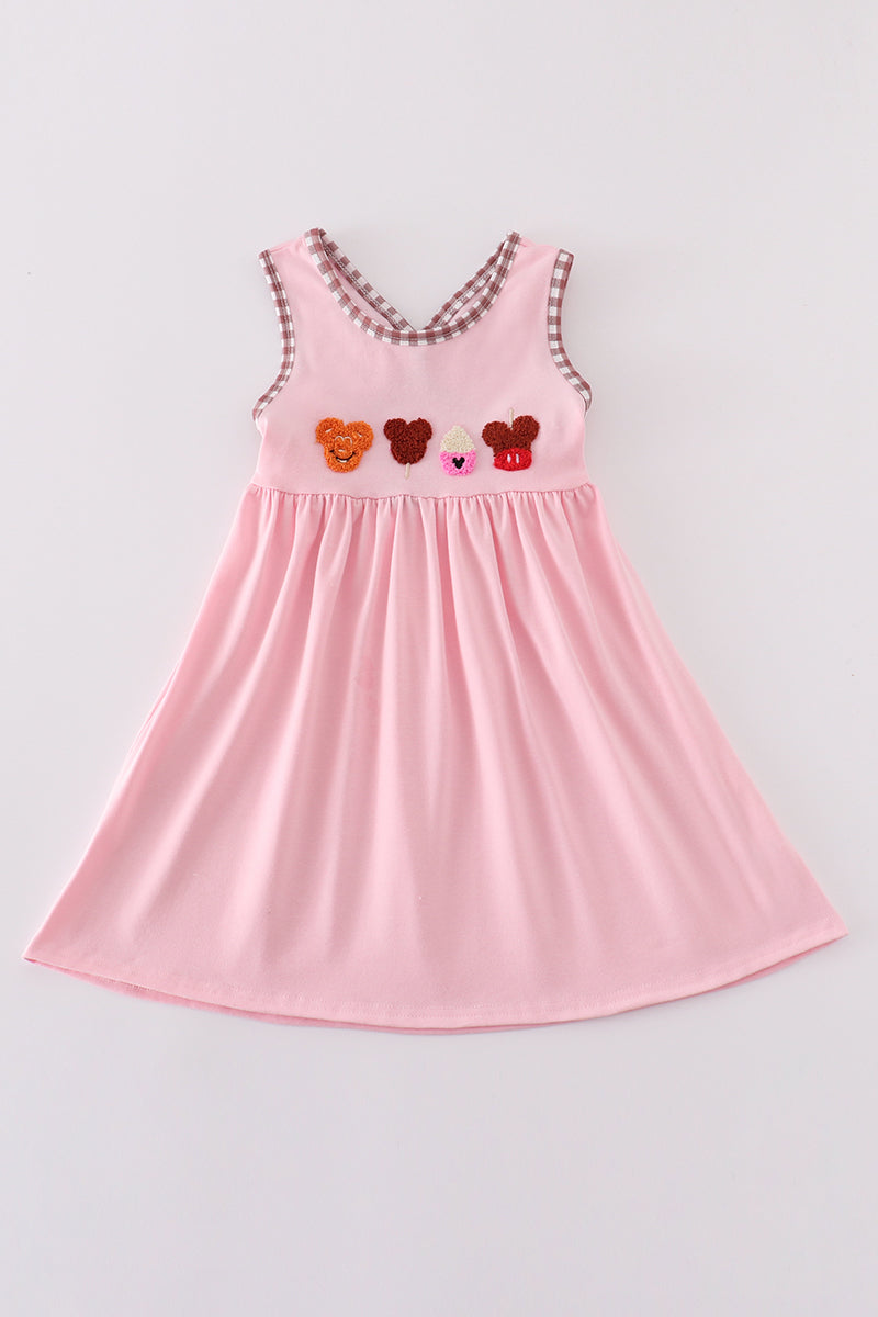 Pink character ice cream french knot dress