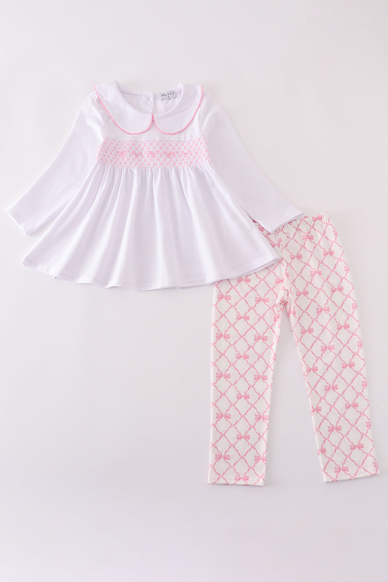 Pink bow smocked pants set