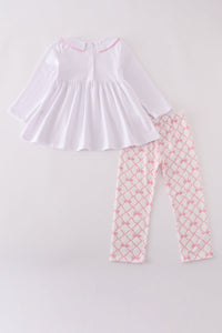 Pink bow smocked pants set