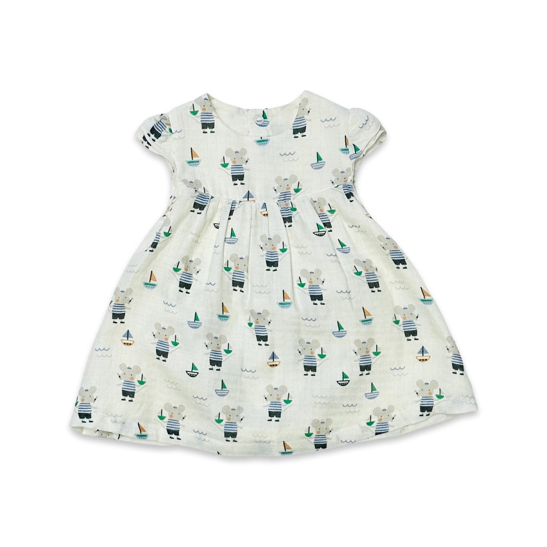 Mouse Sailor Cap Sleeve Dress+Bloomer (Organic Muslin)