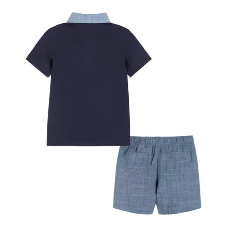 Boys Toddler Navy Polo & Chambray Short Set