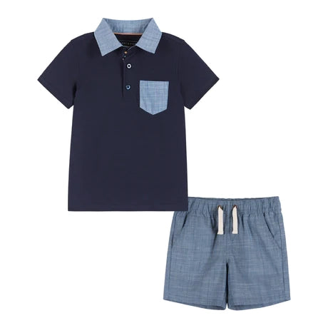 Boys Toddler Navy Polo & Chambray Short Set