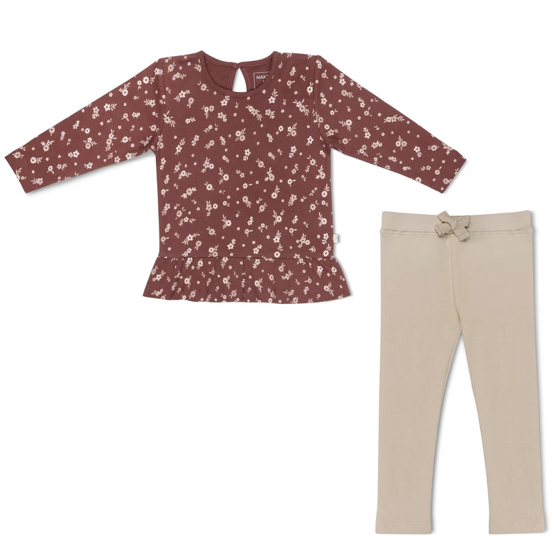 Organic Peplum Top & Leggings Set -Winter Bloom