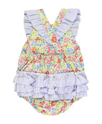 Petaling Around Pinafore Cross-Back Woven Bubble Romper