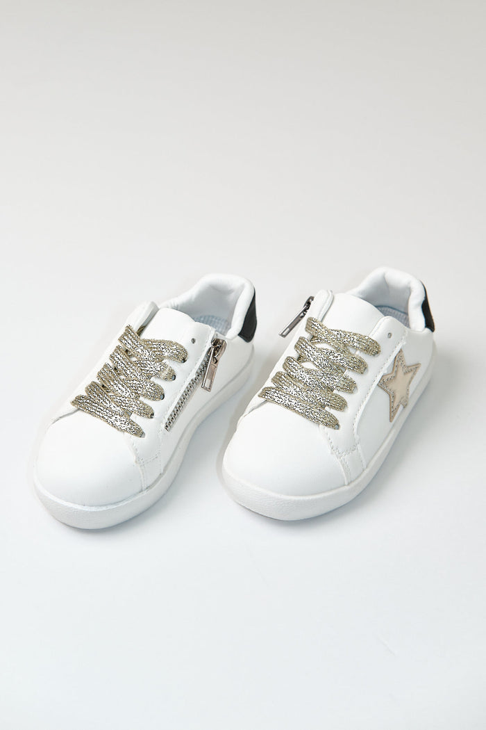 White gold star glitter sneaker (toddler to big kids)