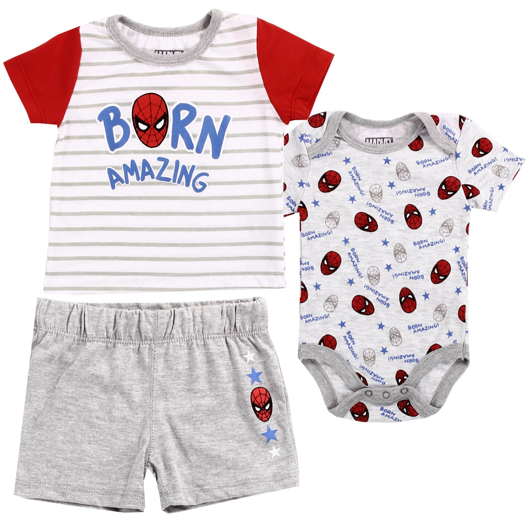 Spider-Man Boys Newborn 3-Piece Short Set