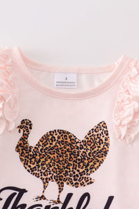 Pink thanksgiving turkey ruffle girl top