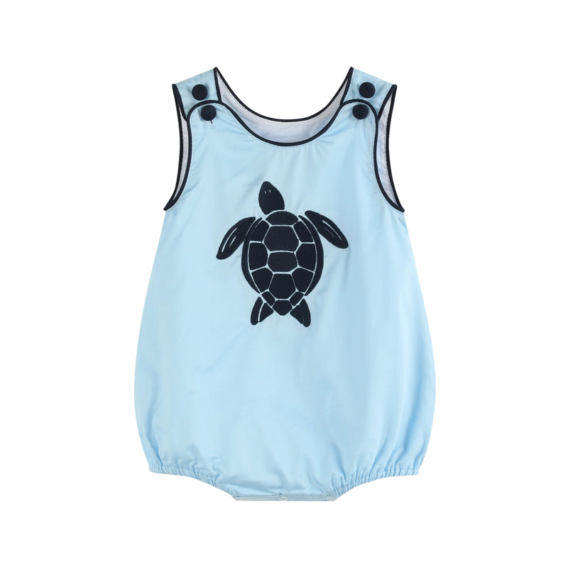 Blue Turtle Applique Bubble Romper