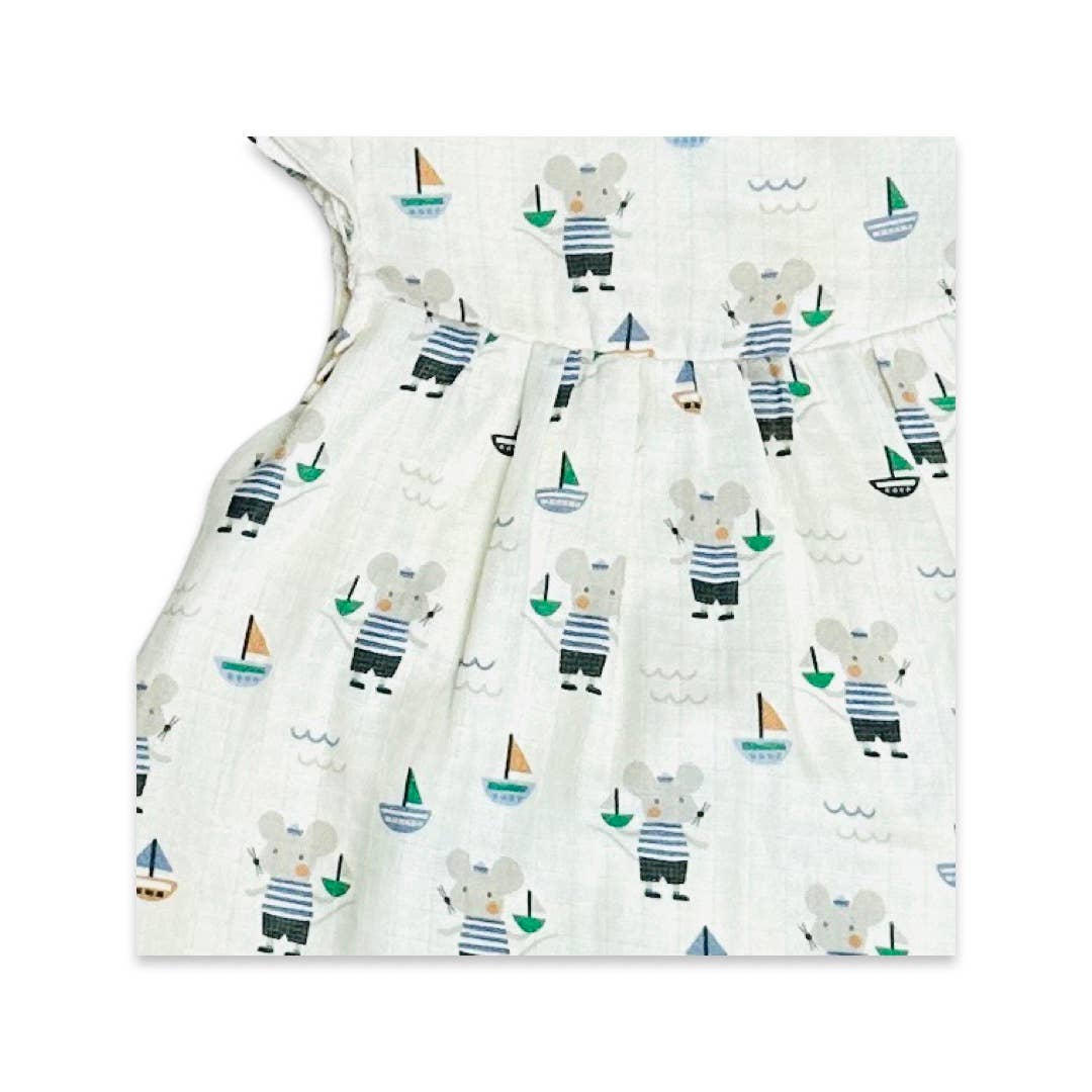 Mouse Sailor Cap Sleeve Baby Dress+Bloomer (Organic)
