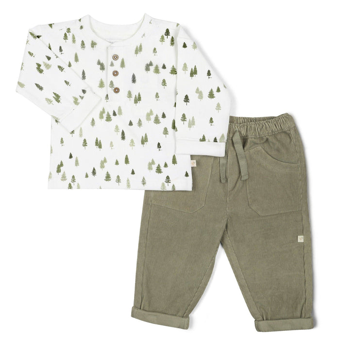 Organic Tee and Corduroy Pant Set - Olive