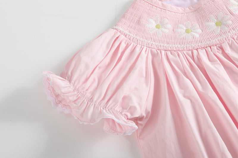 Light Pink Daisy Smocked Bishop Dress