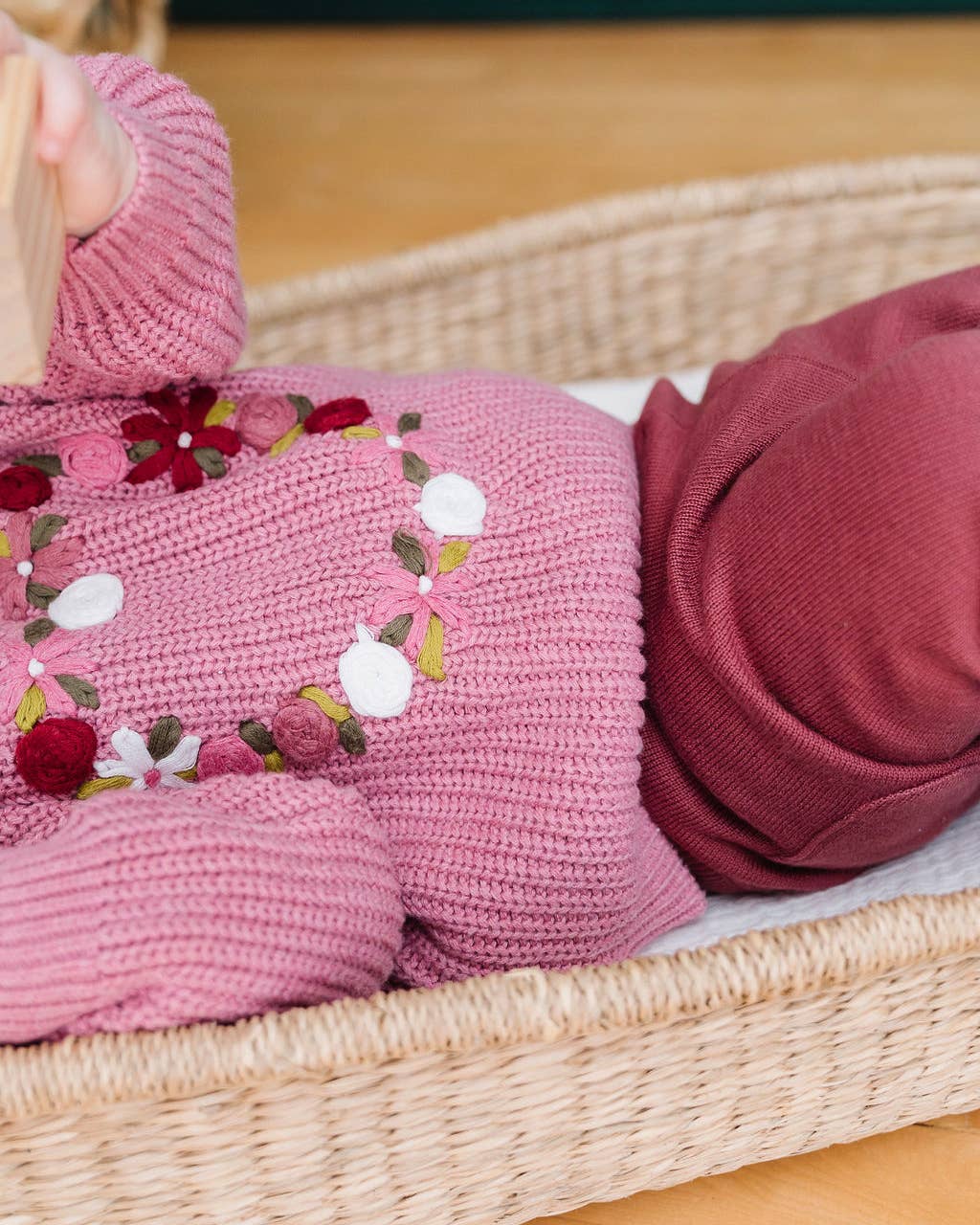 French Rose Heart Embroidered Slouchy Baby Sweater Cardigan