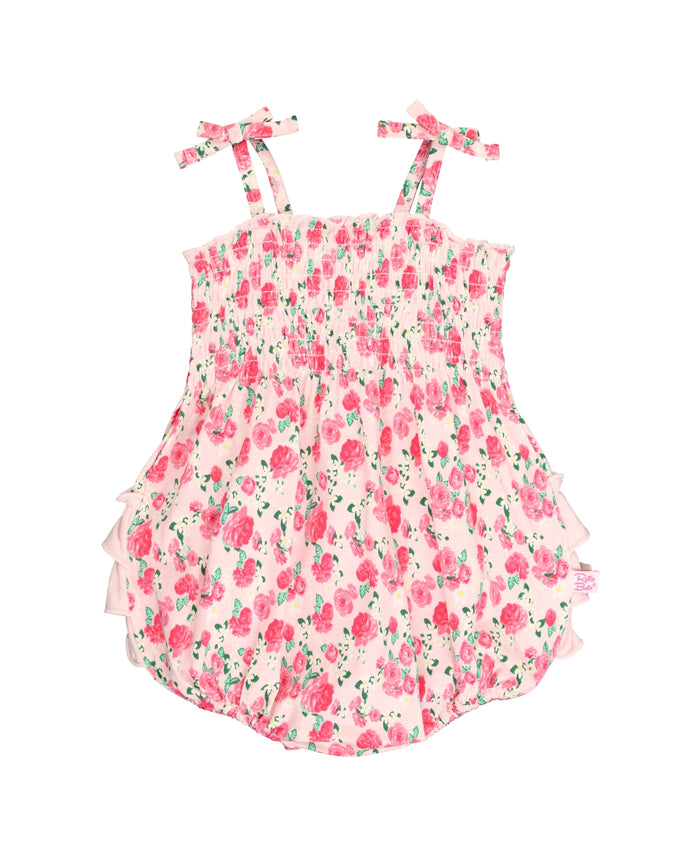 English Roses Smocked Tie Knit Bubble Romper