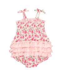 English Roses Smocked Tie Knit Bubble Romper