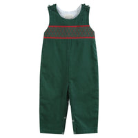 Green Christmas Smocked Overalls