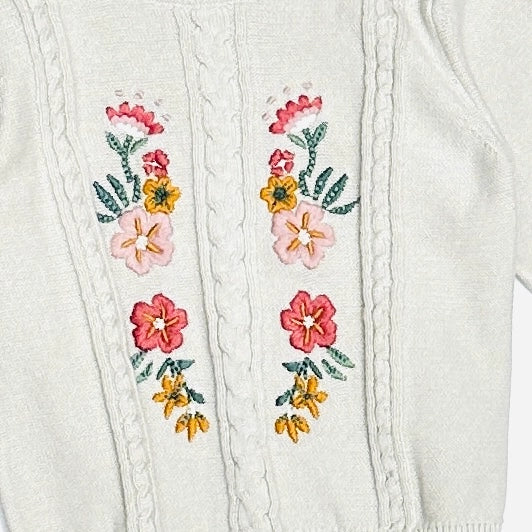 Floral Embroidered Cable Knit Baby Pullover (Organic)