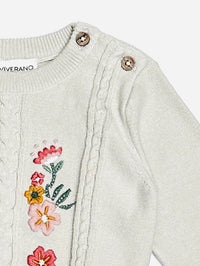 Floral Embroidered Cable Knit Baby Pullover (Organic)