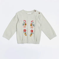 Floral Embroidered Cable Knit Baby Pullover (Organic)