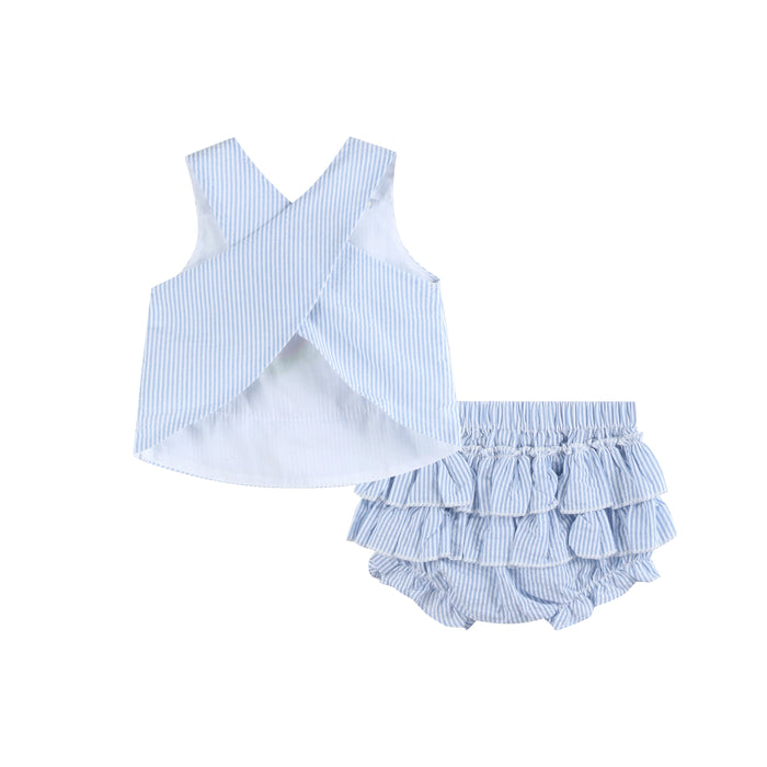 Light Blue Seersucker Turtle 2pc Bloomer Set