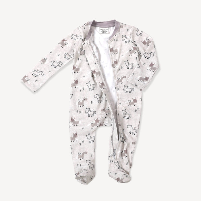 Horse & Bird Baby Zipper Footie Coverall (Organic Cotton)