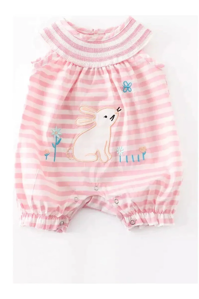 Pink Stripe bunny Ruffle Baby Romper