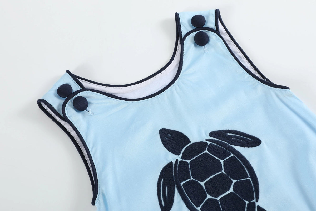 Blue Turtle Applique Bubble Romper