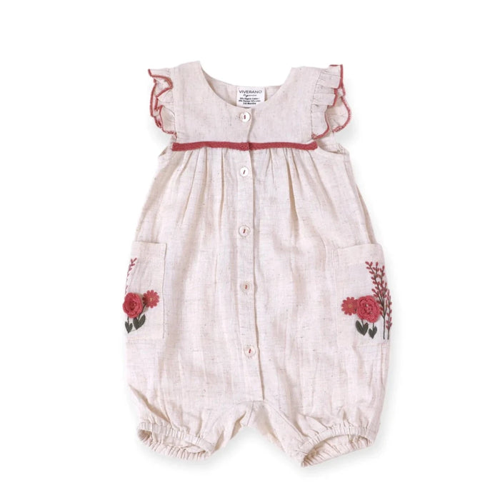 Victoria Embroidered Floral Baby Romper (Linen Blend)