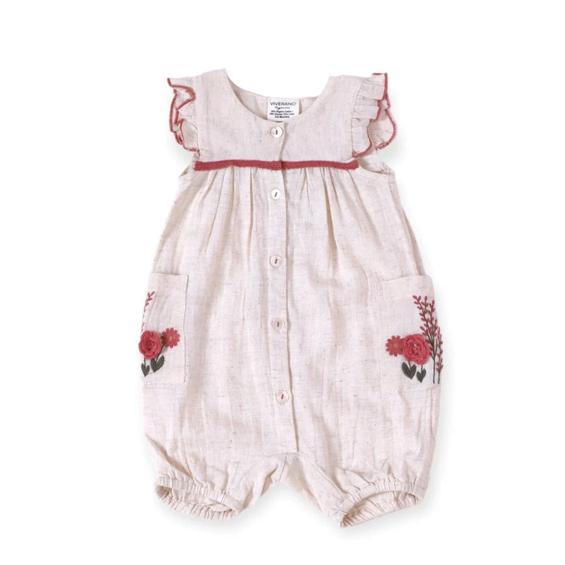 Victoria Embroidered Floral Baby Romper (Linen Blend)