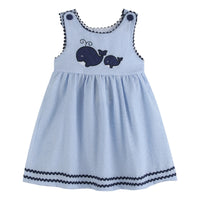 Blue Seersucker Whale Family Dress