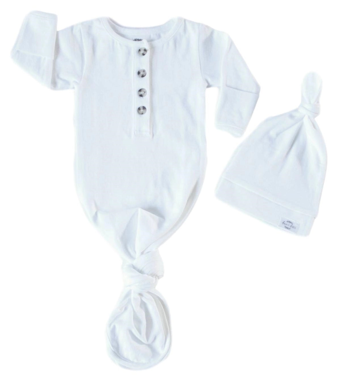 Baby Organic Knotted Gown + Top Knot Hat - Sugar (White)