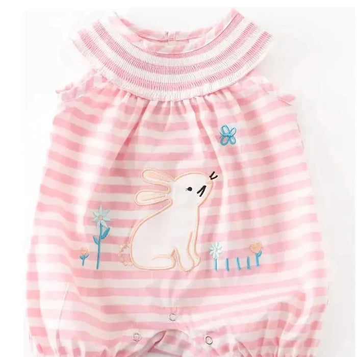 Pink Stripe bunny Ruffle Baby Romper