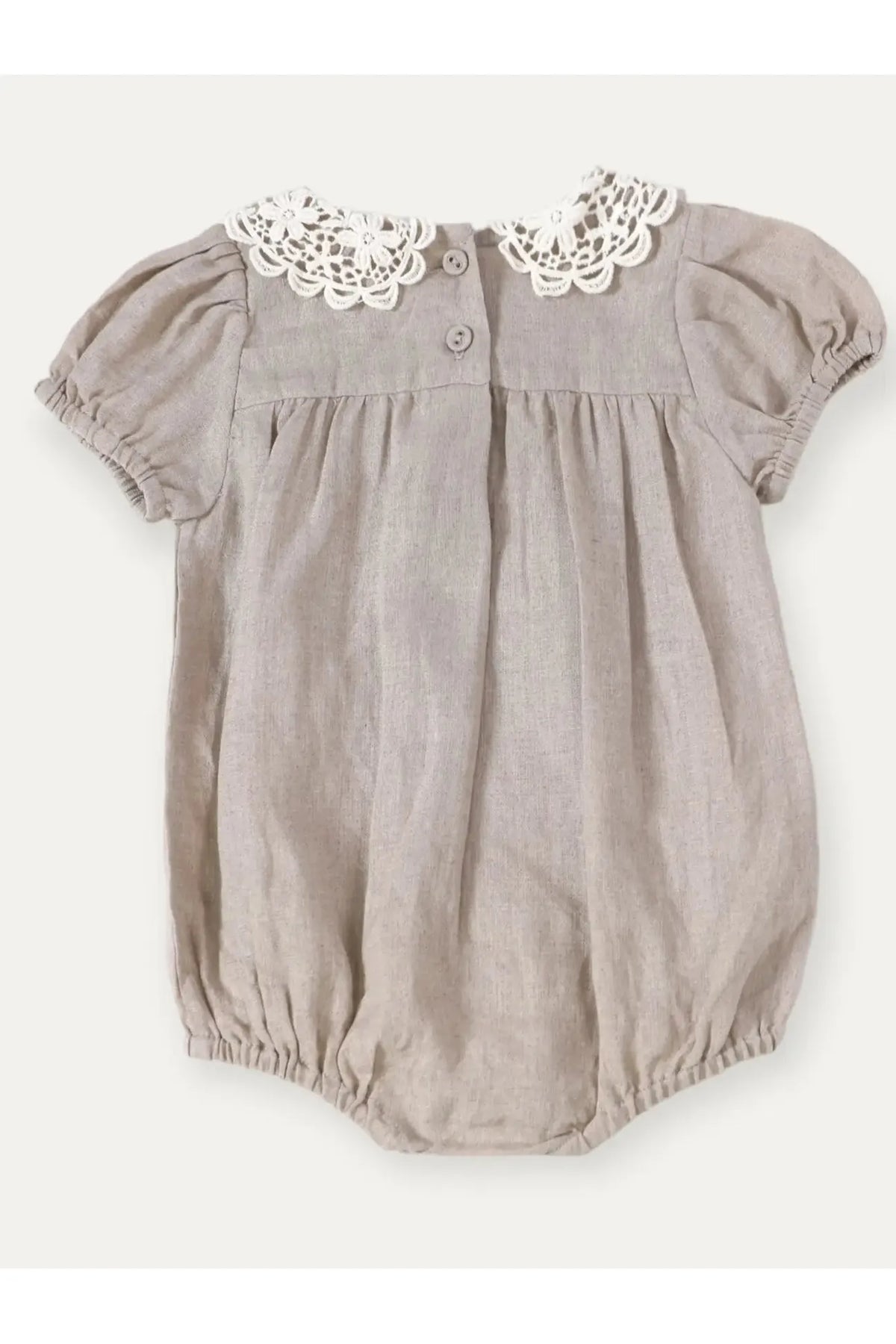 Alba Embroidered Collar Linen Baby Romper (Natural Linen) - Doodlebug Kidz