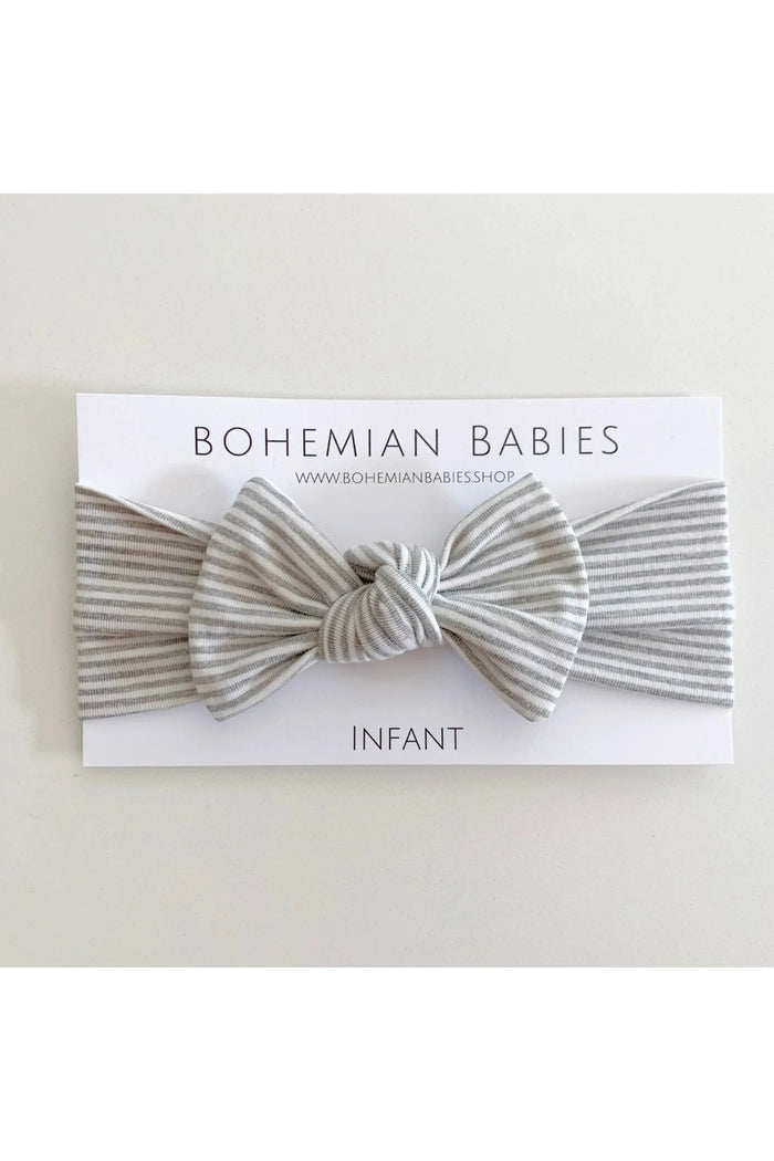 Bamboo Bow Headband: Grey Stripe - Doodlebug Kidz