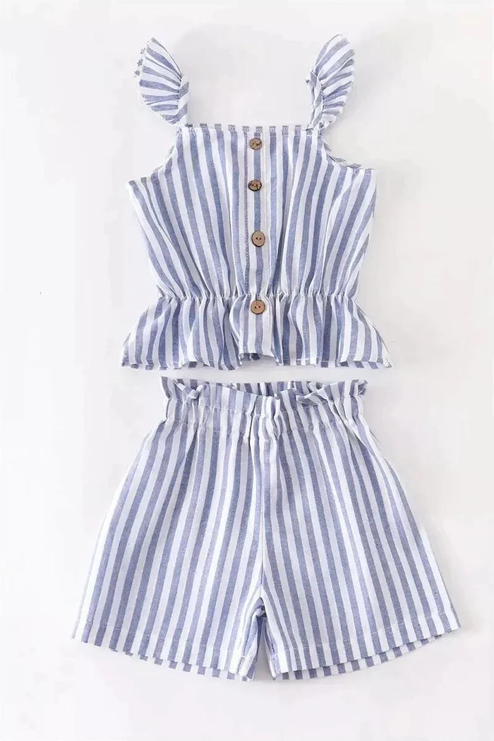 Blue & White Stripes Short Set - Doodlebug Kidz