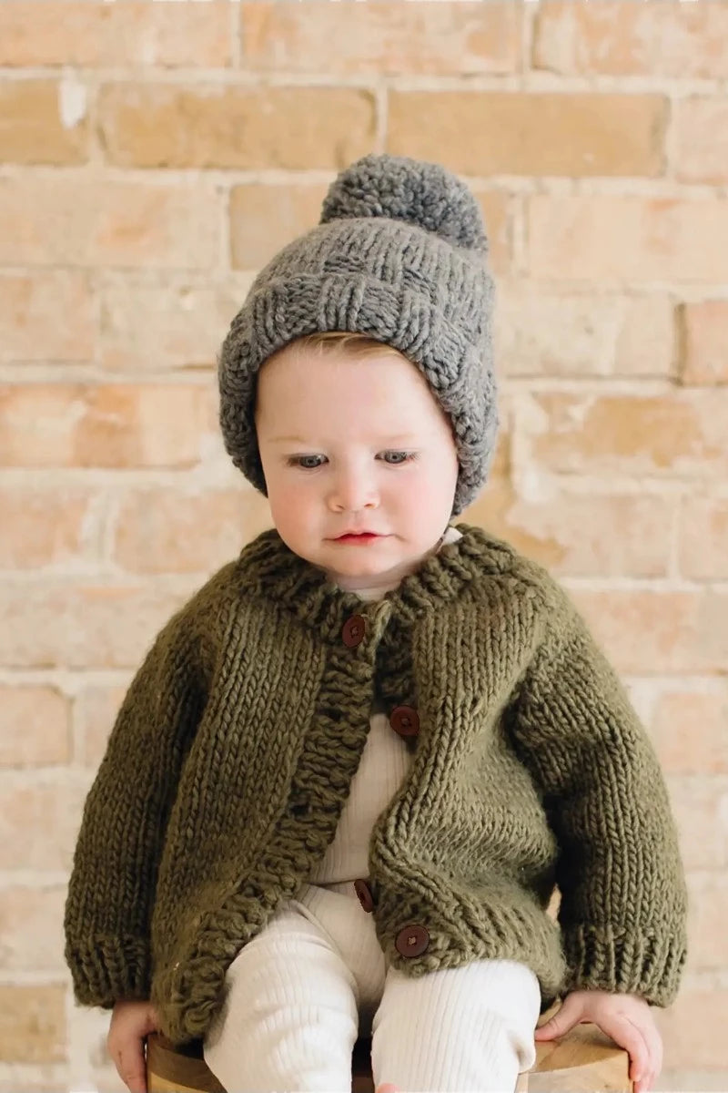 Classic Cardigan Olive Hand Knit Kids Sweater - Doodlebug Kidz