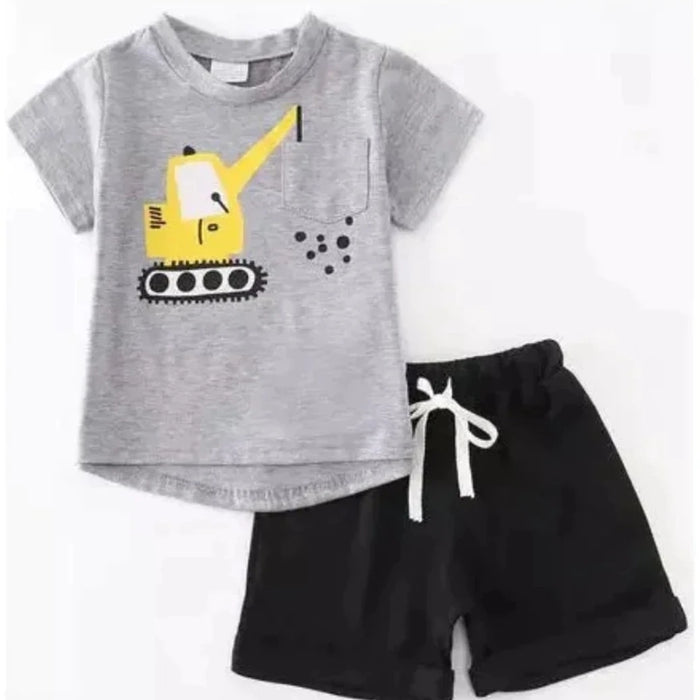 Gray Excavator Shorts Set - Doodlebug Kidz