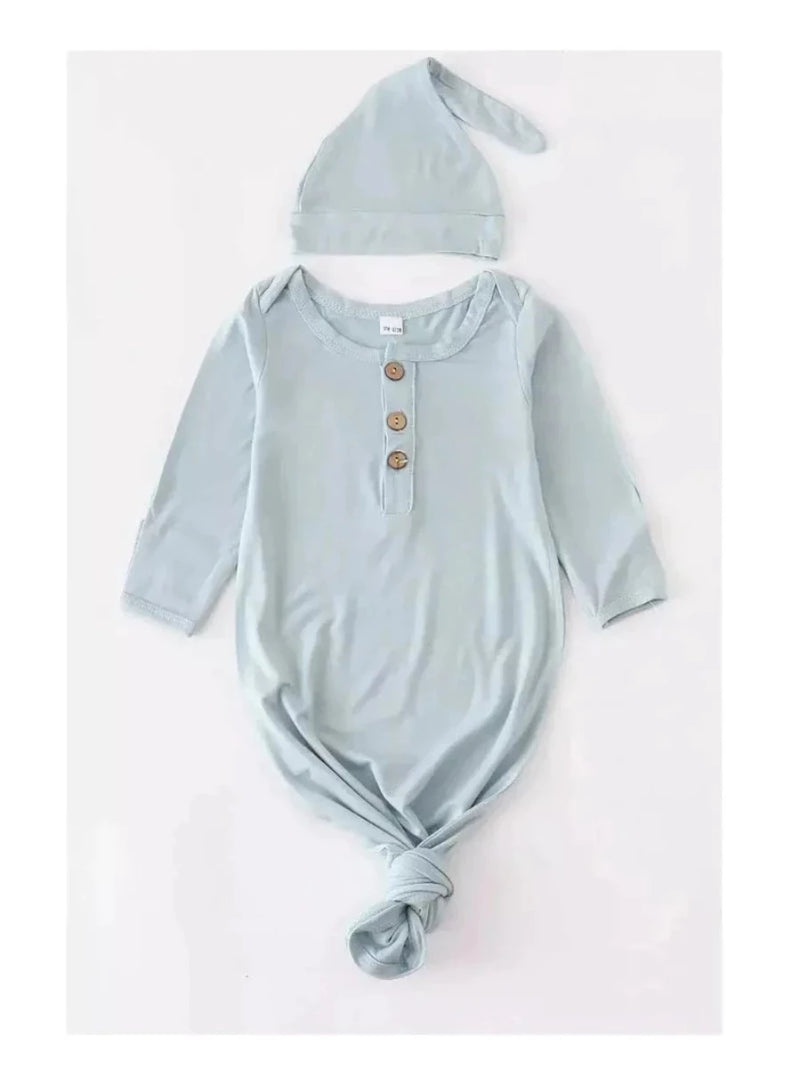 Mint Green Bamboo Newborn Gown + Hat - Doodlebug Kidz