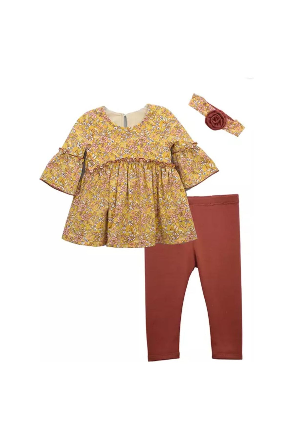 Mustard Floral 3 PC Set with Shirt, Leggings and Headband - Doodlebug Kidz