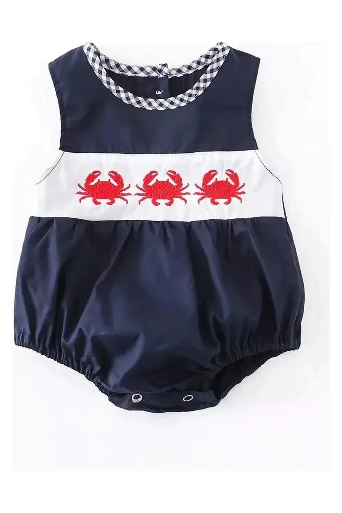 Navy Crab Embroidered Bubble - Doodlebug Kidz