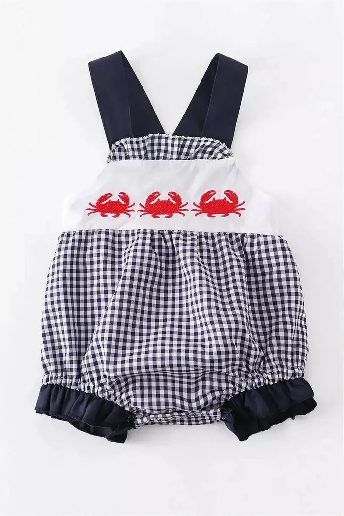 Navy crab embroidery girl bubble - Doodlebug Kidz