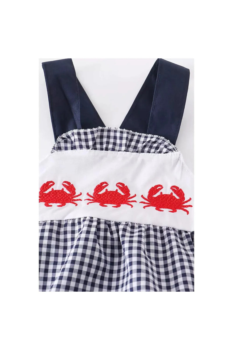 Navy crab embroidery girl bubble - Doodlebug Kidz