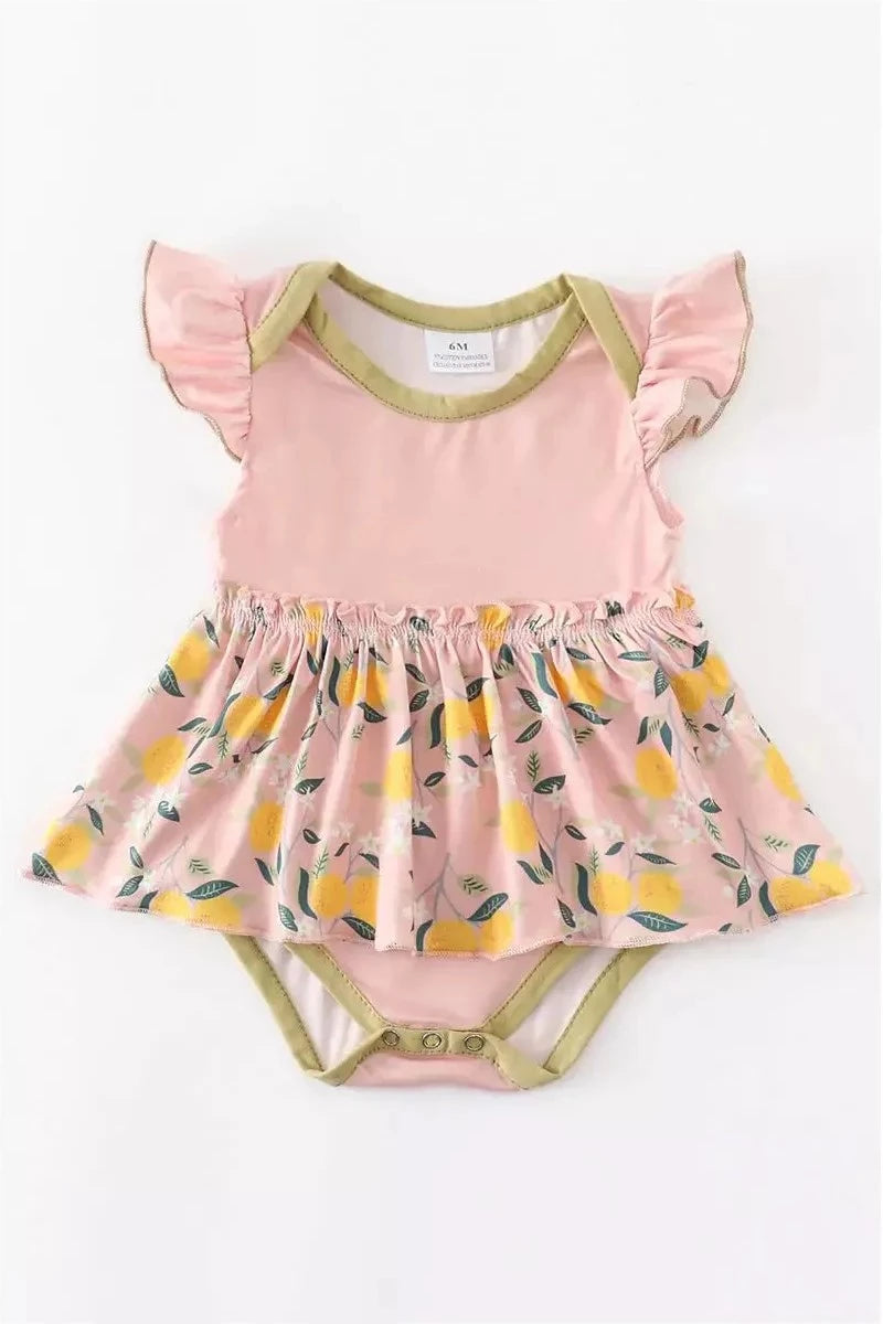 Pink Lemon Ruffle Romper - Doodlebug Kidz