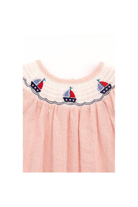 Pink sailboat smocked ruffle baby romper - Doodlebug Kidz