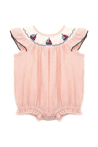 Pink sailboat smocked ruffle baby romper - Doodlebug Kidz