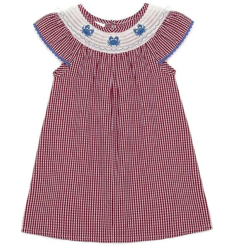 Red plaid crab smocked dress - Doodlebug Kidz