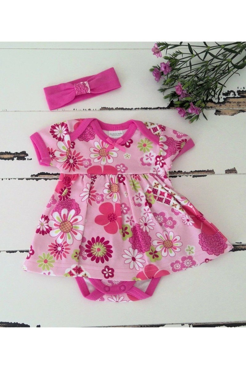 Retro Flower Bodysuit Dress & Headband Set - Doodlebug Kidz