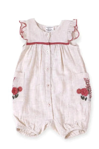 Victoria Embroidered Floral Baby Romper (Linen Blend) - Doodlebug Kidz
